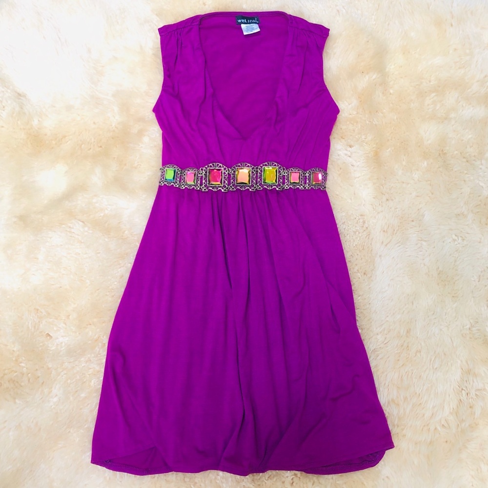 Purple pink summer dress rainbow mirror crystal Rhinestones